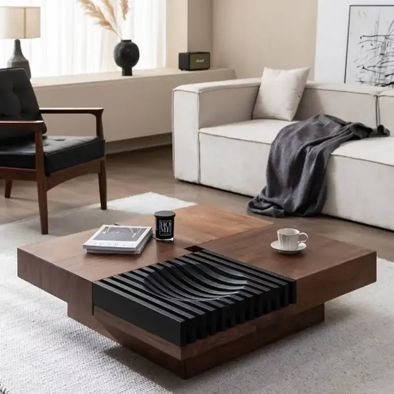 ASTANA Table basse carrée moderne avec rangement caché en bois 100 x 100 cm