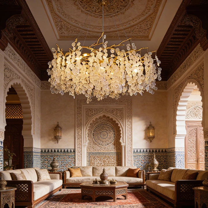 Lustre traditionnel Feuille en verre cristallin pour salon marocain