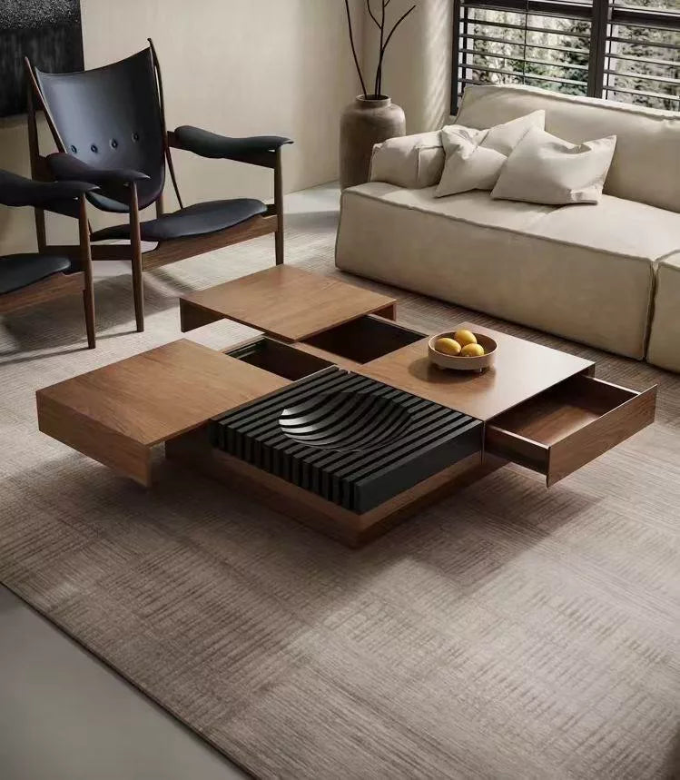 ASTANA Table basse carrée moderne avec rangement caché en bois 100 x 100 cm