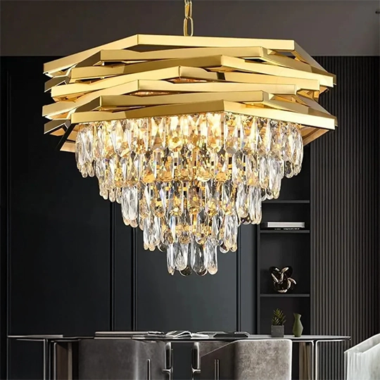 Lustre Hexagone en paillettes d'acier inoxydable Doré