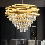 Lustre Hexagone en paillettes d'acier inoxydable Doré