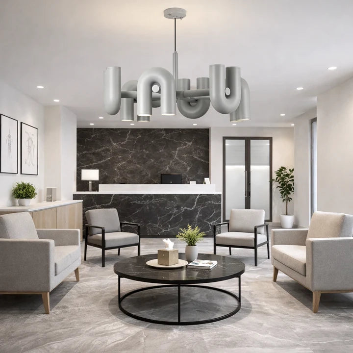 Lustre Cirkus 8 branches au design moderne architectural tubulaire