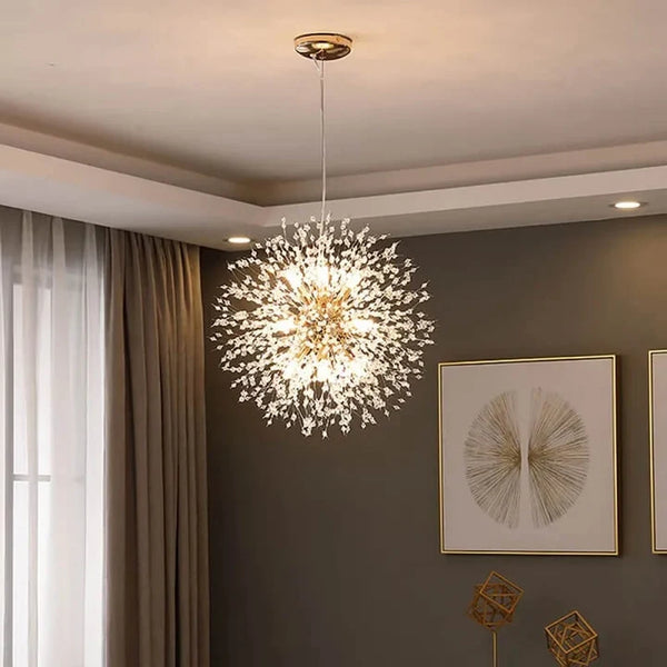 Lustre Lavande en doré à cristaux