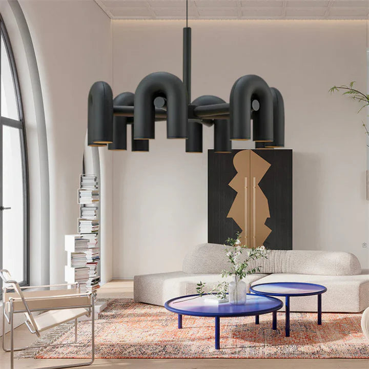 Lustre Cirkus 8 branches au design moderne architectural tubulaire