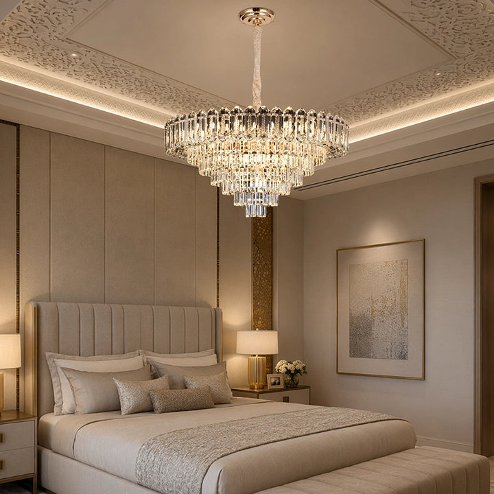 Lustre en Cristal Rond Dore