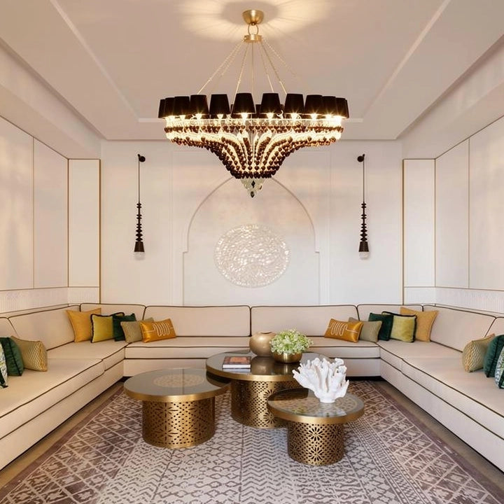 Lustre chandelier moderne noir et cristal