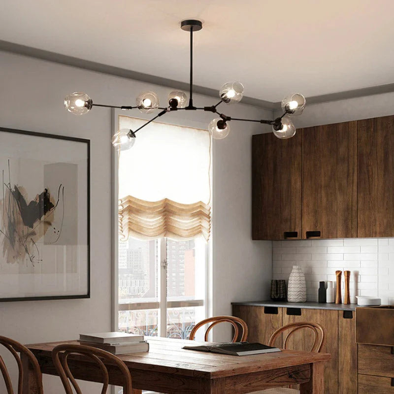 Lustre Sky ajustable en doré à 8 globes en verre