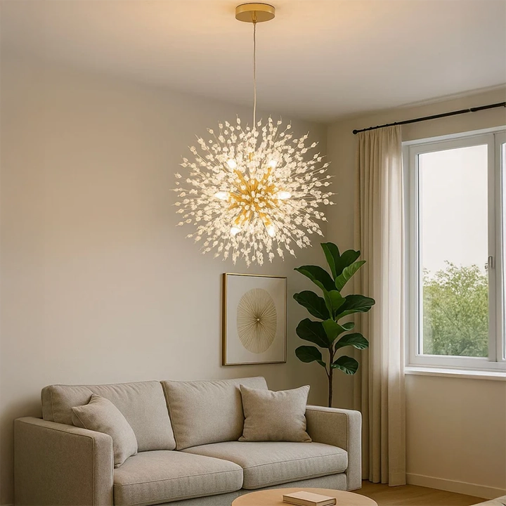 Lustre Lavande en doré à cristaux