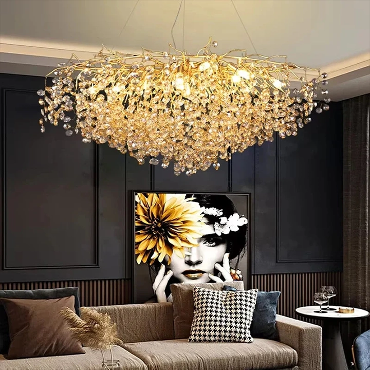 Lustre traditionnel Champagne en verre cristallin pour salon marocain