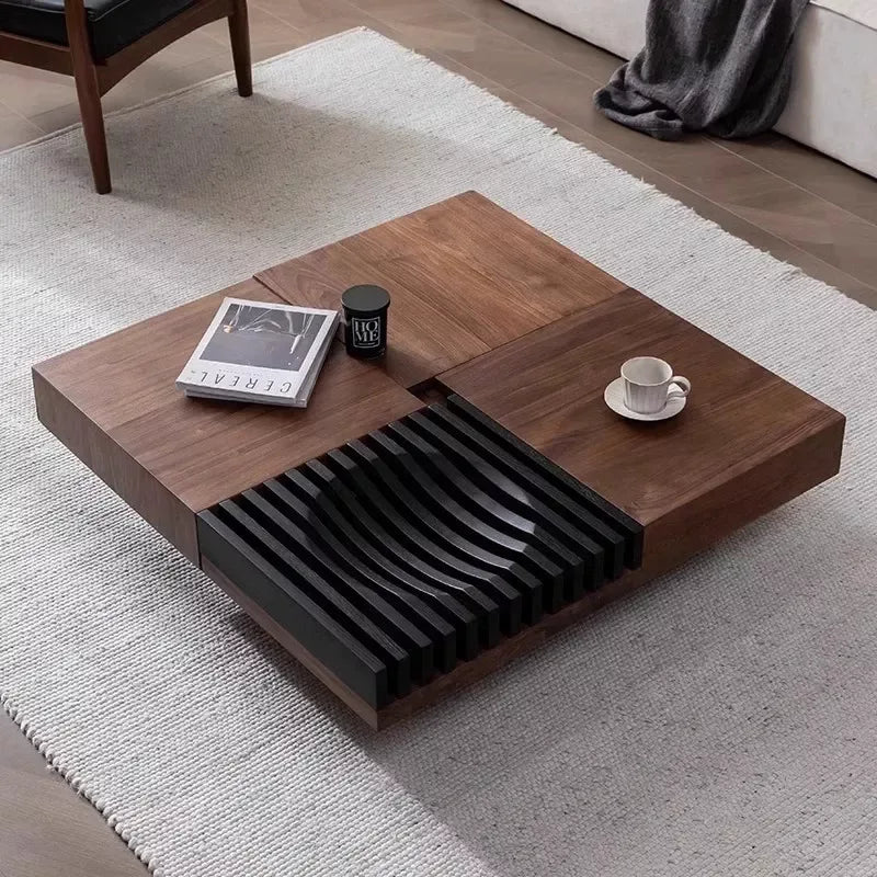 ASTANA Table basse carrée moderne avec rangement caché en bois 100 x 100 cm