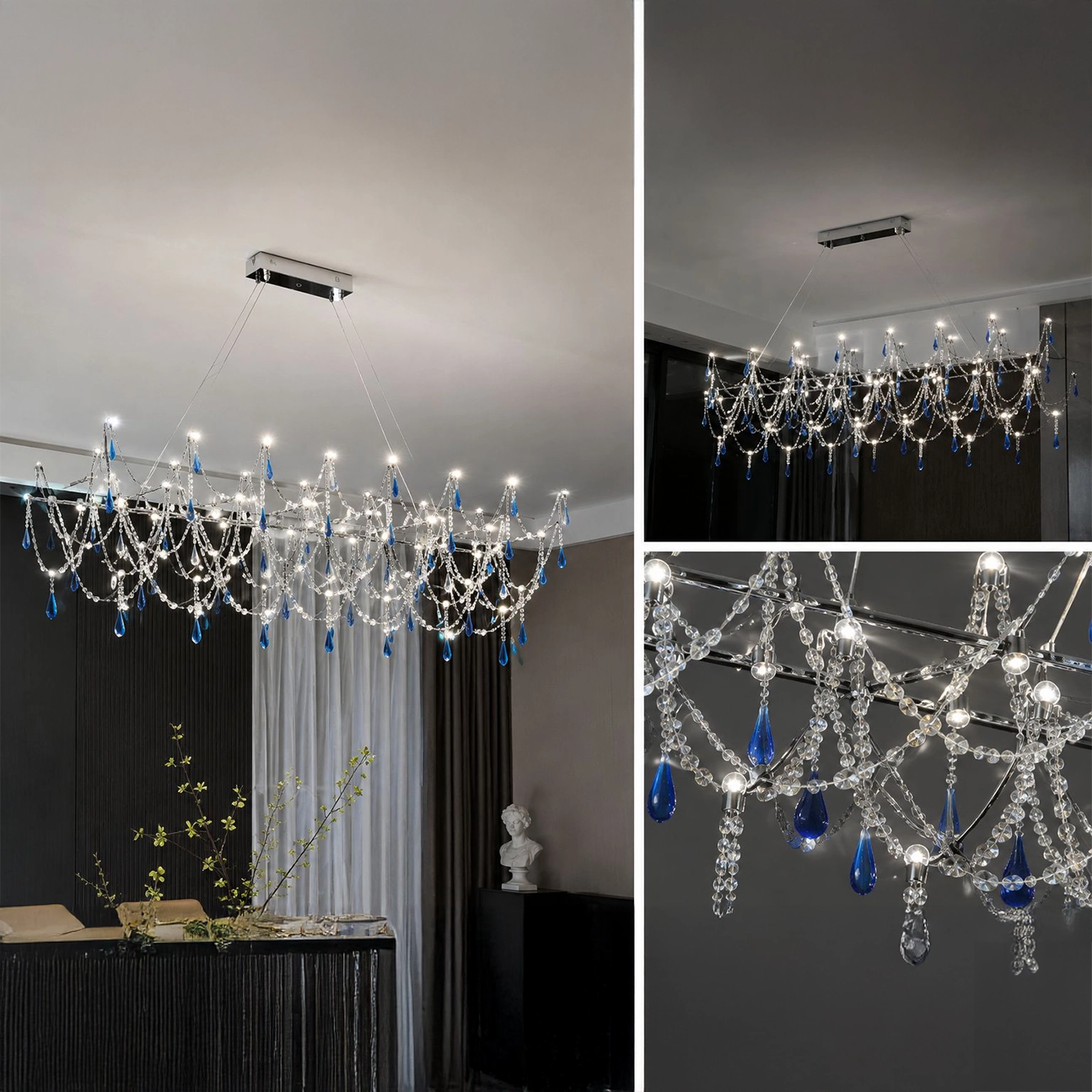 Lustre Cristal Cascade Saphir