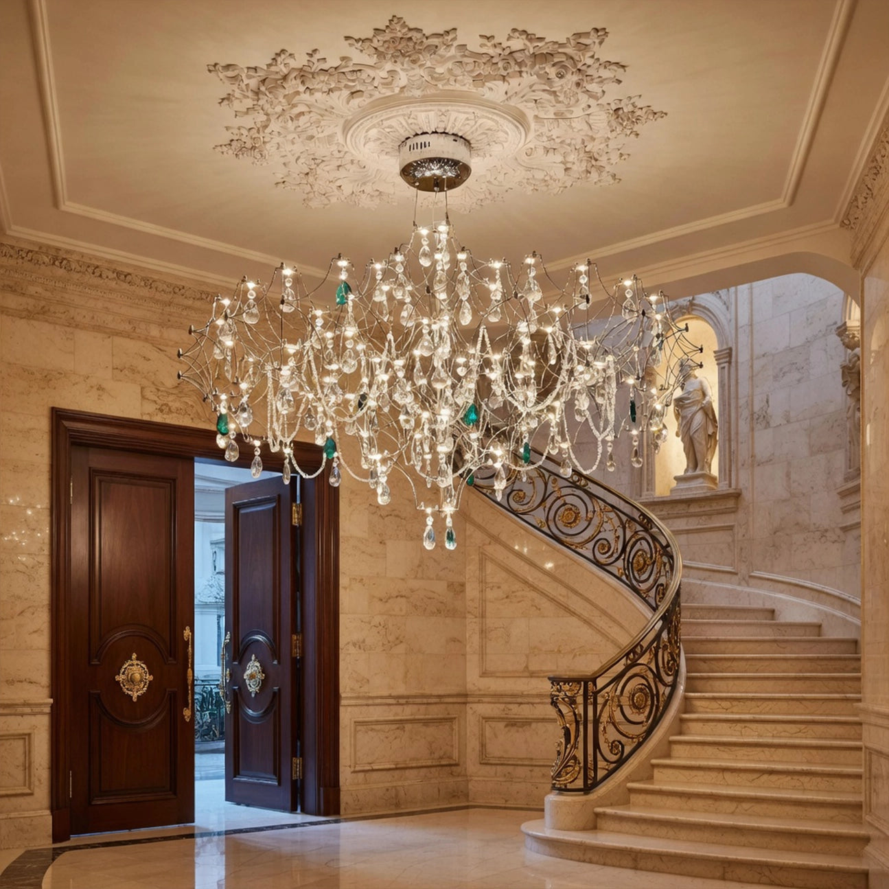 Lustre Monumental Cristal & Émeraude