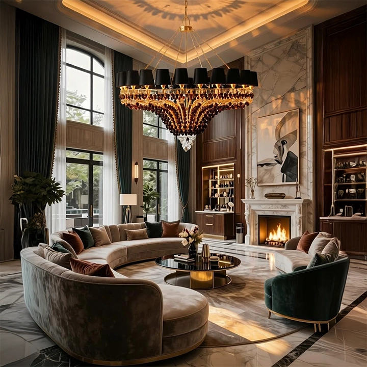Lustre chandelier moderne noir et cristal