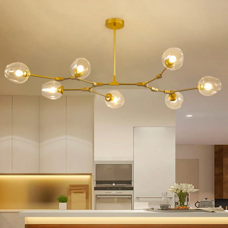 Lustre Sky ajustable en doré à 8 globes en verre
