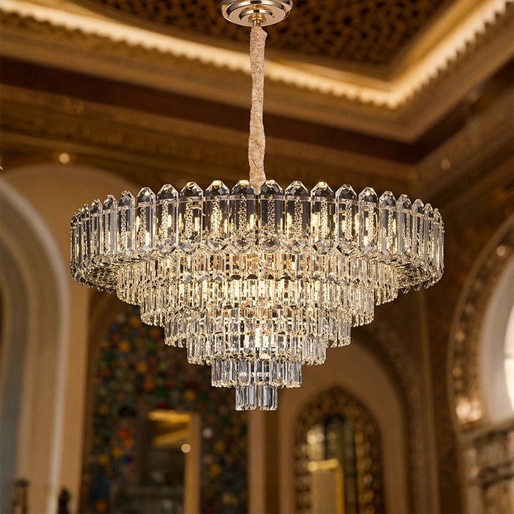 Lustre en Cristal Rond Dore