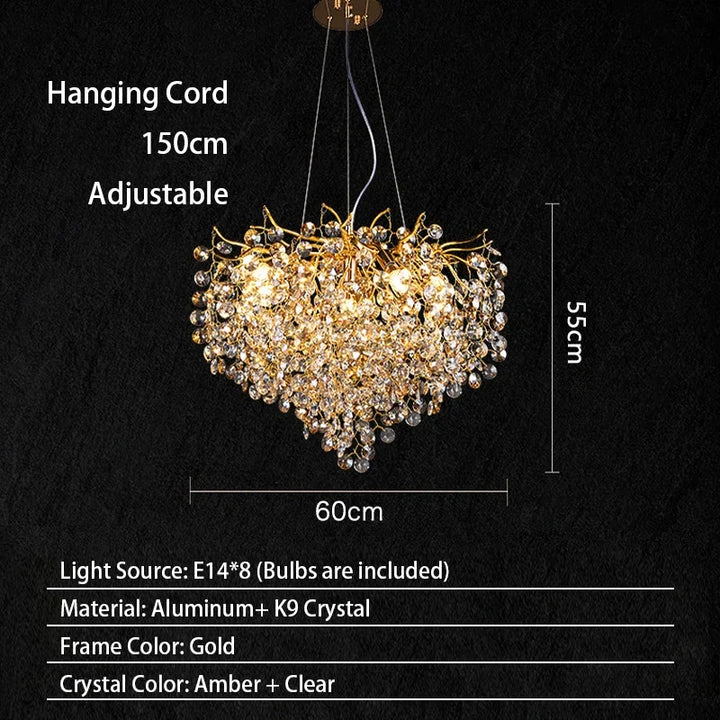 Lustre traditionnel Champagne en verre cristallin pour salon marocain