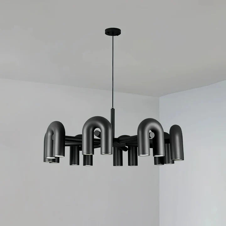Lustre Cirkus 8 branches au design moderne architectural tubulaire