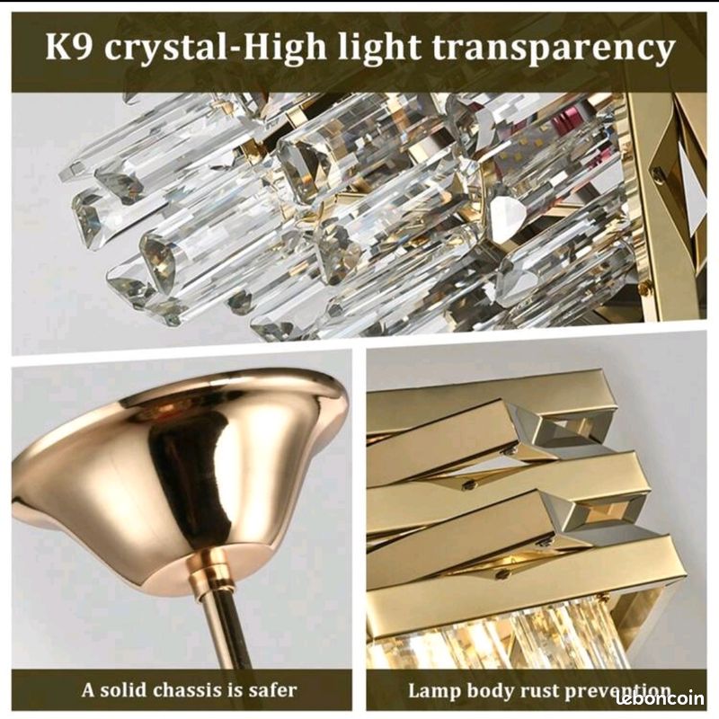 Lustre Hexagone en paillettes d'acier inoxydable Doré