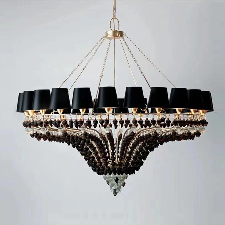 Lustre chandelier moderne noir et cristal