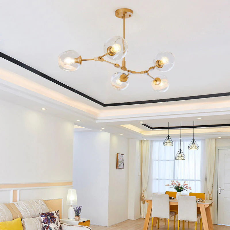 Lustre Sky ajustable en doré à 8 globes en verre