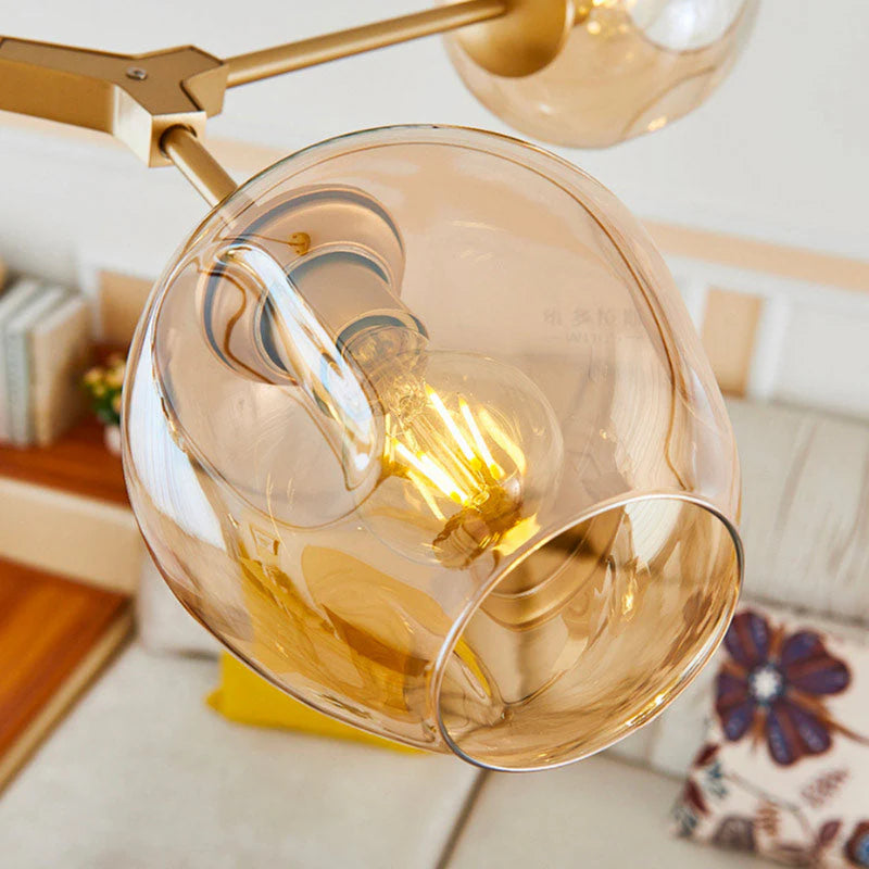 Lustre Sky ajustable en doré à 8 globes en verre