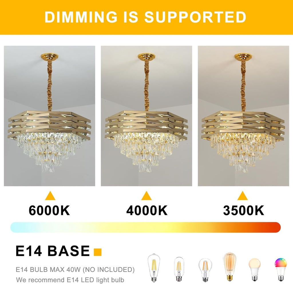 Lustre Hexagone en paillettes d'acier inoxydable Doré