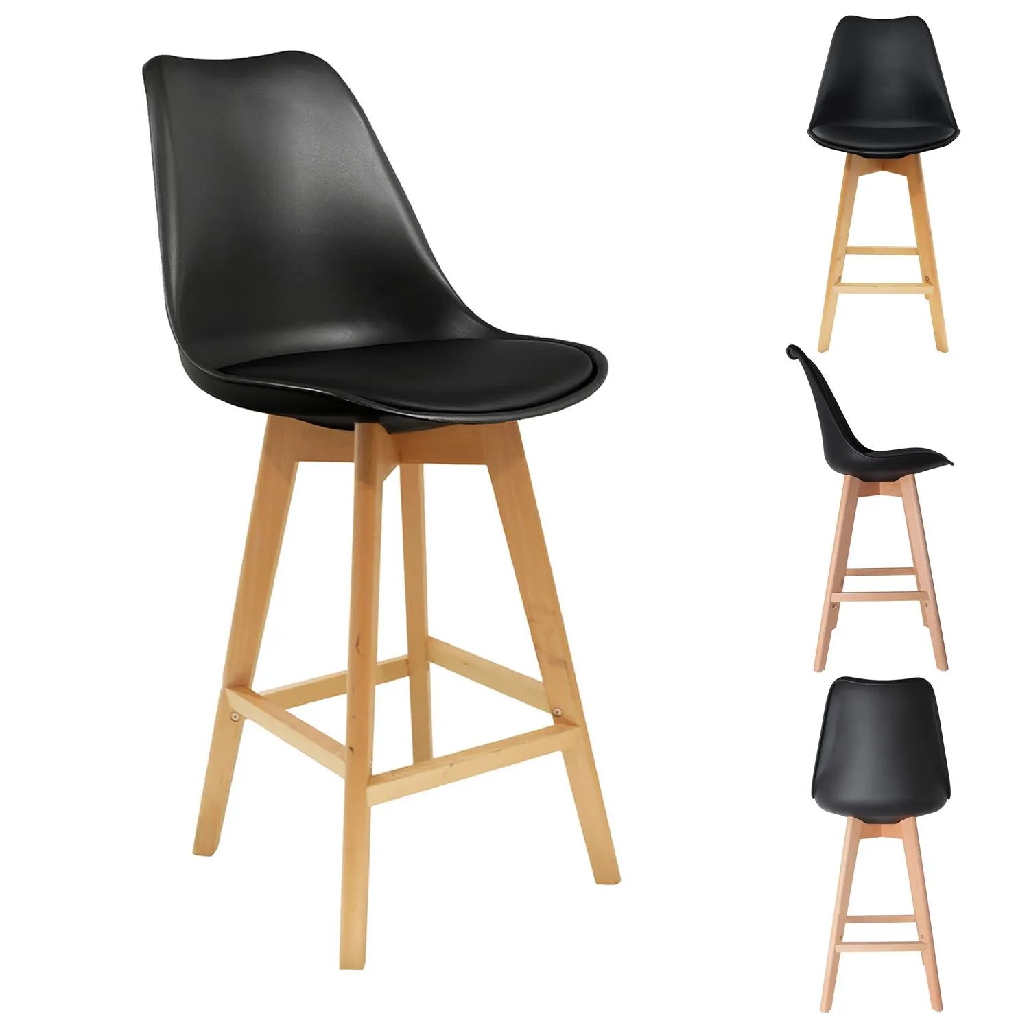 FAVELA tabouret de bar en noir et pieds en bois