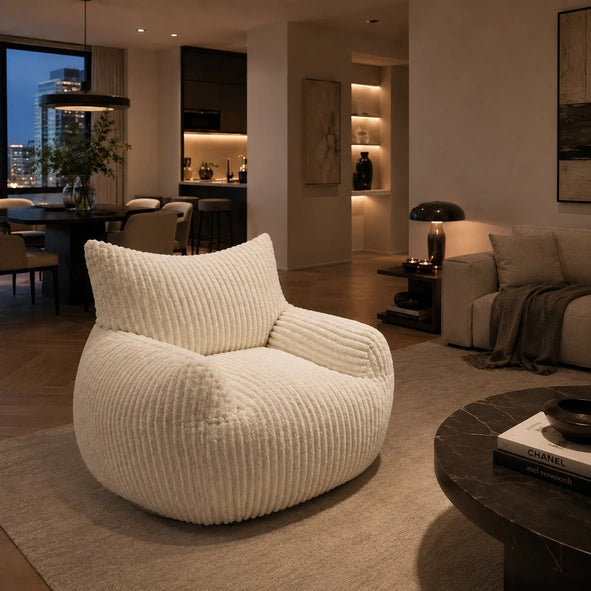 NUAGE — Fauteuil Pouf en Peluche Côtelée