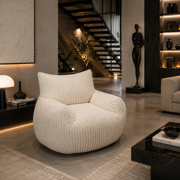 NUAGE — Fauteuil Pouf en Peluche Côtelée