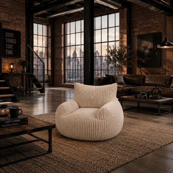 NUAGE — Fauteuil Pouf en Peluche Côtelée