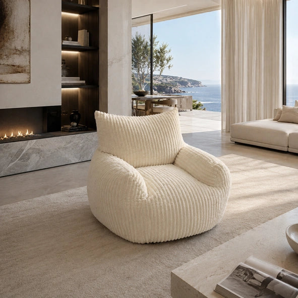 NUAGE — Fauteuil Pouf en Peluche Côtelée