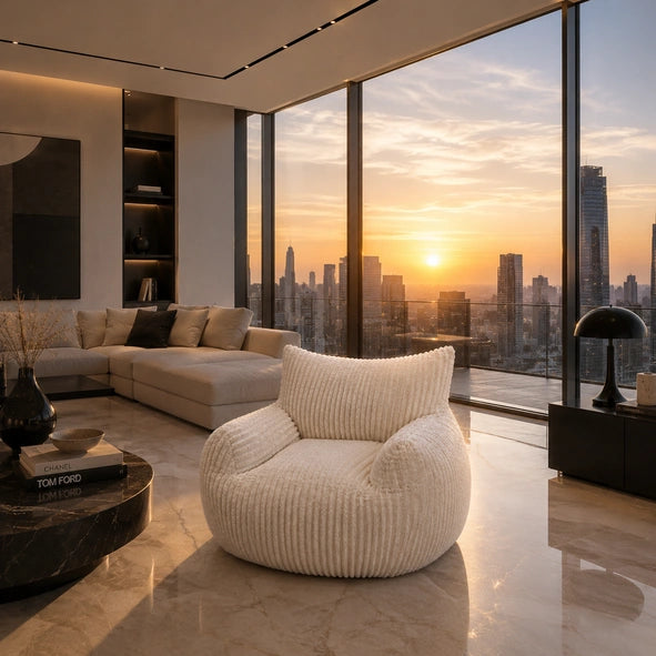 NUAGE — Fauteuil Pouf en Peluche Côtelée
