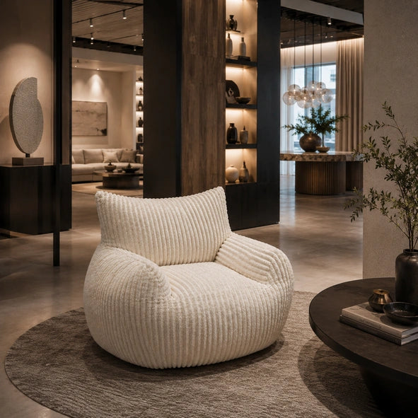 NUAGE — Fauteuil Pouf en Peluche Côtelée
